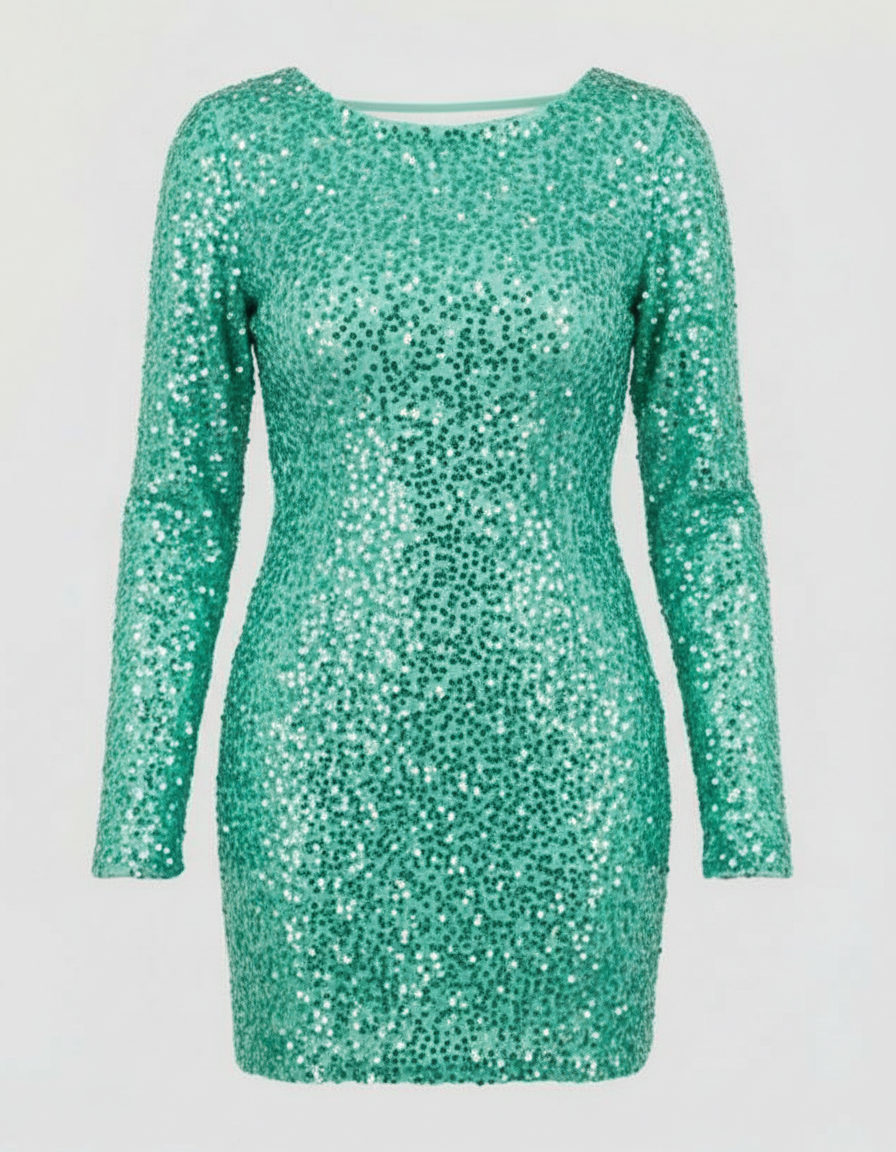 Robe courte verte ajustée à finitions en paillettes