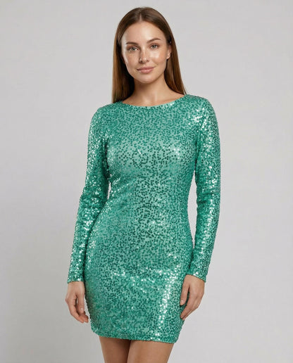 Robe courte verte ajustée à finitions en paillettes