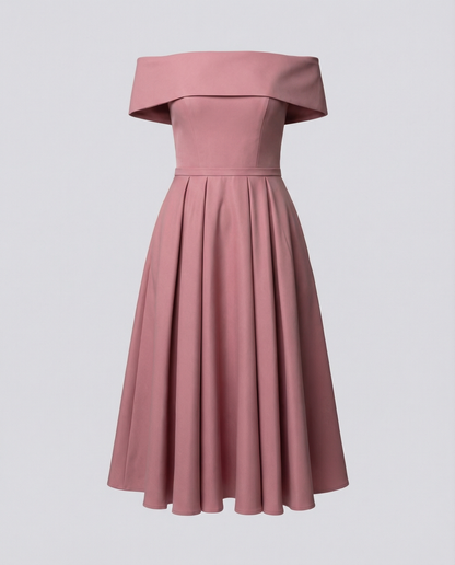 Robe mi-longue à épaules dénudées et col bardot